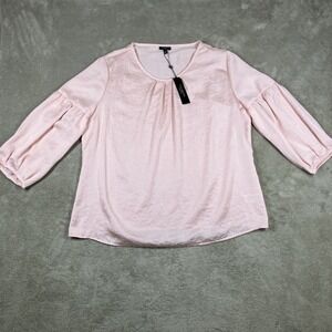 NWT Talbots Pink Satin Puff Sleeve Blouse Large Size 16 Prairie Boho MSRP $80
